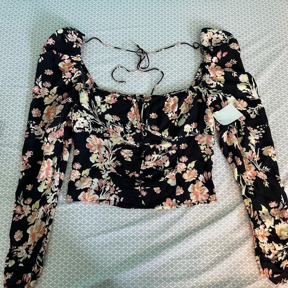 Free People Hilary Printed Top in Black Combo Long Sleeve NWOT - Picture 2 of 11